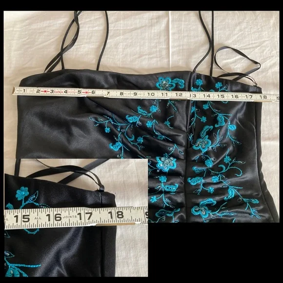 Beaded Embroidered Corset Formal Blue Black Tulle - Picture 10 of 16